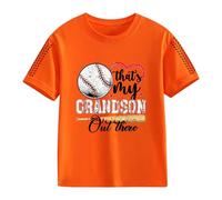 Clips de fermeture pour filles et pour le printemps, et impression créative de baseball 2D, rétro personnalisé, ample et confortable, t-shirts décontractés à manches courtes pulls femmes, Orange, 6-7