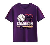 Clips de fermeture pour filles et pour le printemps, et impression créative de baseball 2D, rétro personnalisé, ample et confortable, t-shirts décontractés à manches courtes pulls femmes, lilas, 12-13