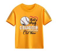 Clips de fermeture pour filles et pour le printemps, et impression créative de baseball 2D, rétro personnalisé, ample et confortable, t-shirts décontractés à manches courtes pulls femmes, jaune, 8-9