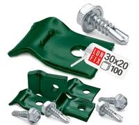 Clips de fixation grillage rigide 30x20 mm en U avec vis autoforeuses robustes, attache panneau murale pratique, support clôture métallique sécurisé, pour câble, lot de 100 pièces vert
