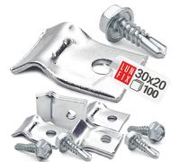 Clips de fixation grillage rigide 30x20 mm en U avec vis autoforeuses robustes, attache panneau murale pratique, support clôture métallique sécurisé, pour câble, lot de 100 pièces galvanisé