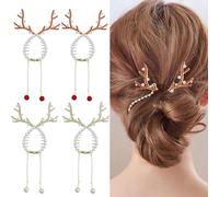 Clips de griffe de queue de cheval de Noël 4pcs, accessoires de cheveux de renne de Noël Bun Holder avec strass Pearl Design Clip de cheveux d'hiver Clips de cheveux métalliques, accessoires de cheveu