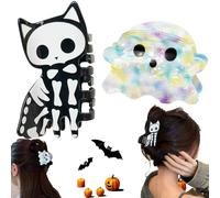 Clips de griffes de cheveux de chat mignon crâne, pinces de cheveux Ghost laser, griffes de cheveux gothiques sans glissement gothiques pour la coiffure mince/épaisse, clip de mâchoire en acryliqu