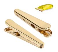 Clips de sac, 2 pièces 7,9 cm de long poignée confortable conception robuste conception de dent interne pinces alimentaires en fer ensemble pince d'étanchéité pour le bureau (Pince crocodile dorée)