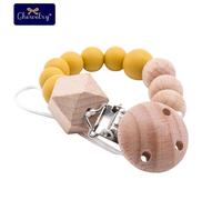 Clips De Sucette Pour Bébé, Chaîne Ronde En Silicone, Perles Hexagonales En Hêtre, Support De Perles En Bois Pour Tétines Bébé, Anneaux De Dentition En Silicone, Jouets À Mâcher 1 Pièce