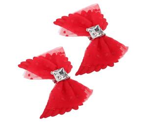 Clips Décoratifs pour Chaussures à Nœud Ailes, Rouge, Femme Élégante | Lace et Métal, Motif à Pois Texturé, Réutilisables, pour Escarpins Ouverts et Séances Photo