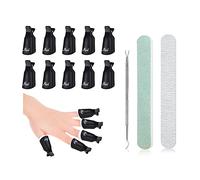 Clips dissolvant pour ongles, 10 pièces pince à ongles avec presse cuticules et 2 pièces lime à ongles, clip de trempage Gel Cap pour dissolvant Gel Polish (noir)