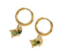 Clips d'oreilles classiques ronds en aventurine - Anneaux de construction en alliage - Accessoire doux pour la peau sensible - Boucles d'oreilles en aventurine faciles à changer pour femmes modernes