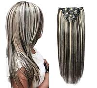 Clips en extensions de cheveux soie trame droite Remy couleur de cheveux double trame véritable cheveux humains clip sur pour femmes et filles tête pleine 8 pièces, 17 clips,24inch (60cm) 120g