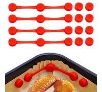 Clips Magnétiques en Silicone pour Friteuse à Air Chaud, Fixation Sécurisée du Papier Cuisson, Résistants à la Chaleur, Set de 8 Magnets + 4 Clips (4sets), Silicone Alimentaire Rouge