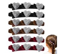 Clips pour tresses 6 pièces pinces cœur avec strass antidérapants | Barrettes de coiffure brillantes pour frange recueillies au quotidien, bal de fin d'année, mariage, travail