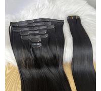 Clips sans couture 100g 7 pièces/ensemble cru non transformés # Extensions de cheveux humains de couleur naturelle 1B, trame longue en PU, cheveux lisses invisibles