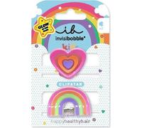 invisibobble CLIPSTAR GLOW KIDS HAPPY HEARTS Lot de 2 barrettes à cheveux lumineuses pour enfants - Design arc-en-ciel et cœur - Pinces à cheveux antidérapantes pour des cheveux sains - Parfait pour