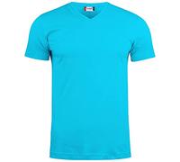 CLIQUE - T-shirt col en V demi-manches Hommes Femmes Unisexe Basic-T V-neck, en Coton Jersey, ruban pare-soleil, col élastique, coupe slim-fit, turquoise, M