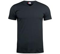 CLIQUE - T-shirt col en V demi-manches Hommes Femmes Unisexe Basic-T V-neck, en Coton Jersey, ruban pare-soleil, col élastique, coupe slim-fit, Noir , XXL