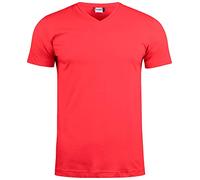 Clique - T-shirt col en V mi-manches homme femme unisexe Basic-T V-Neck, en coton Jersey, ruban pare-soleil, col élastique, coupe Slim-Fit, rouge, L