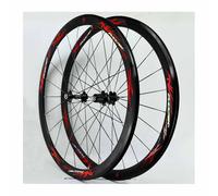 Cliquet 54T Paire De Roues De Vélo De Route 700C Jantes À Double Paroi en Aluminium 40mm, Roues Avant Et Arrière avec Frein C/V 100/130mm QR, Cassette 7-12 Vitesses HG(Black Red)