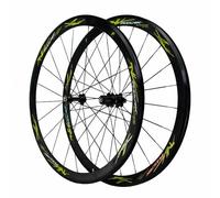 Cliquet 54T Paire De Roues De Vélo De Route 700C Jantes À Double Paroi en Aluminium 40mm, Roues Avant Et Arrière avec Frein C/V 100/130mm QR, Cassette 7-12 Vitesses HG(Black Green)