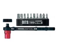 Cliquet plat pour embouts et douilles + 10 embouts 25,4mm (PH1/PH2/PH3/-4/-6/H2,5/H3/H4/H5/H6) VESSEL