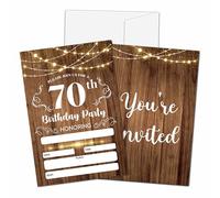 CLIRBE Lot de 20 invitations de fête d'anniversaire pour 70e anniversaire 1953 pour homme et femme, thème bois rustique - 20 invitations avec 20 enveloppes - A03