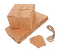CLISPEED 10 Pièces Boîte Présent Carrée en Papier Brun 15x15x10cm avec Corde en Chanvre et Étiquettes Vierges, Boîte D’emballage pour Anniversaires et Stickers