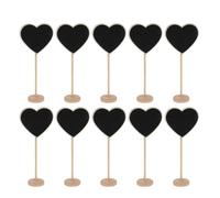 CLISPEED 10 pièces Mini Ardoises Bois Forme de Cœur avec Support pour Messages de Fête et Réceptions Noir et Bois