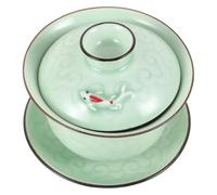 CLISPEED 1ensemble Ceramic Tea Cup With Lid Small Covered Bowl For Loose Leaf Oolong And Puerh Traditional Chinese Gua Sha Style With Fish Pattern