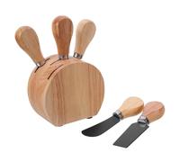 CLISPEED 1ensemble Couteaux à Fromage avec Base Chêne Couteau à Fromage Acier Inoxydable pour Planches à Charcuterie Set pour Dîners et Cadeaux Élégants