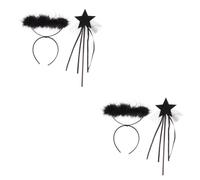 CLISPEED 2 Ensembles Bandeau Angel Halo Noir avec Baguette Ange Cosplay Accessoire et Confortable pour Fête Déguisement Garçon Fille