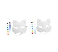 CLISPEED 2 Ensembles Masque Chat à Peindre DIY avec Couleurs et Pinceaux Masque Animal Vierge pour Cosplay Fête Halloween et Loisirs