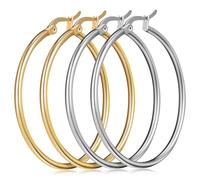 CLISPEED 2 paires Boucles Oreilles Exagéré Rondes Doré et Argenté Légères Confortables pour Femmes et Filles Mode Fête