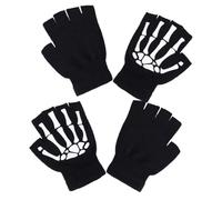 CLISPEED 2 Paires Gants Squelette Lumineux Dhiver à Demi Doigts pour Chauds et Extensibles pour Halloween et Cosplay
