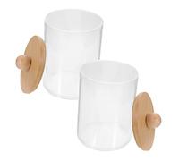 CLISPEED 2 pièces Boîte de Rangement pour Coton Tige et Lot de Pots Transparents avec Couvercle Étanche pour Salle de Bain et Bureau Design Élégant et Compact