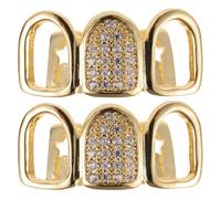 CLISPEED 2 Pièces Hip Hop Teeth Grill Set Metal Zircon Hollow Mouth Grills Rapper Accessories Costume Jewelry Party Props