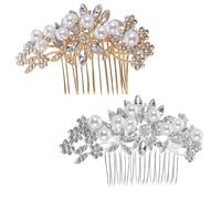 CLISPEED 2 Pièces Peigne de Mariage pour Mariée Cristal avec Perles et Strass Accessoire de Cheveux Léger et Confortable Argent et Or Barrette Fleur pour Coiffures Variées Femmes