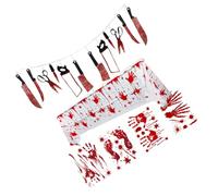 CLISPEED 2 Pièces Set Décoration Halloween Sanglant avec Bannière Sanglant Nappe Main Ensanglantée PVC et Stickers Muraux Décoration Murale et Table pour Fête Dhorreur