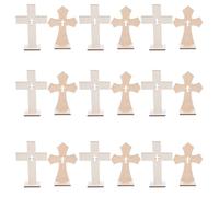 CLISPEED 20 Pièces Croix en Bois Khaki Rustique avec Support Solide, Centre de Table Polyvalent Facile à Assembler pour Baptême, Communion et Décoration Familiale