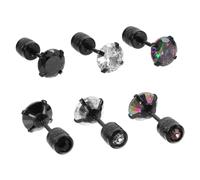 CLISPEED 3 paires Boucles Doreilles Zirconium pour Hommes et Femmes Légères et Confortables Design Simple et Élégant Acier Parfaites pour Toutes Occasions Couleurs Arc Ciel Noir Blanc