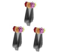 CLISPEED 3 Pièces De Tête De Voile Décor Bandeau Voile Bandeau Fleur Rose Halloween De Maquillage D'halloween Coloré Floral Fantaisie Première