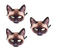 CLISPEED 3 Pièces Masque Chat Cosplay à Demi Visage EVA et Tissu Déguisement Fun pour Carnaval Halloween Mascarade Unisexe Style Chat Siamois Marron Accessoire Fête et Bal