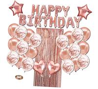 CLISPEED 39 pièces Kit Décoration Anniversaire Rose Guirlande Lettres Ballon Rideau Franges Scintillant Ballons Latex et Confettis Ornement Suspendu pour Fête Intérieure et Extérieure