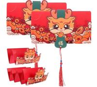 CLISPEED 4 Pièces Lot de Enveloppes Rouges Pliables Dragon pour Nouvel An Chinois Pochettes Festives Multifonctions Légères et Créatives