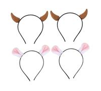 CLISPEED 4 pièces Serre-tête Noël Garçon Fille Forme Cerf et Cornes Marron et Rose Accessoires Légers pour Fêtes de Noël et Carnaval