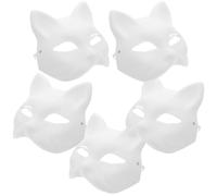 CLISPEED 5 Masques de Chat en Papier Blanc à Peindre, Masques Vierge pour Fête et Bricolage, Demi-visage, pour Célébrations et Temps de Création