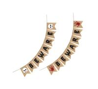 CLISPEED 8 Pièces Bannière Suspendue Halloween Toile de Jute Guirlande Décorative avec Motif Beware pour Fête Décoration Murale Intérieure et Extérieure Ambiance Festive Dhalloween