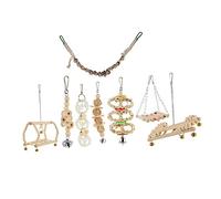 CLISPEED 8 pièces Jouets pour Perroquets Naturel Balancoires et Accessoires pour Aire de Jeux Ensemble de Jouets à Mâcher pour Oiseaux Petits et Moyens Favorise Divertissement