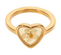 CLISPEED Bague Cœur en Or 18k Plaquée, Anneau en Acier Inoxydable Fleurs Séchées Véritables, Bijou Floral Artisanal pour Femme, Accessoire Élégant au Design Naturel, Taille Unique