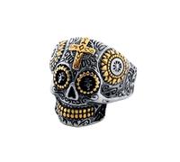 CLISPEED Bague Tête de Mort Rétro en Métal pour Célébration Halloween | Style Gravé Croix, Taille 13, Coloris Or, Accessoire Festival Homme, Bague Amusante