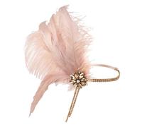 CLISPEED Bandeau à Plumage Rose Pâle Vintage Années 1920 pour Femme Serrage-Tête à Pompons Élégant Accessoire Cheveux Mariage Soirée et Cocktail Style Années Folles