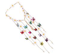 CLISPEED Bandeau Blanc à Fleurs Marguerite Pompons Accessoire Cheveux Fleuri Léger pour Femme et Fille Bandeau Hippie pour Fête Plage et Mariage